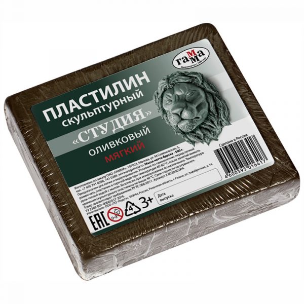 Пластилин скульптурный Гамма "Студия", оливковый, мягкий, 500г