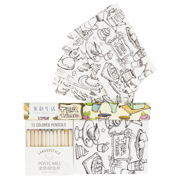 Набор цветных карандашей с открытками "Сладости", 12 цветов.