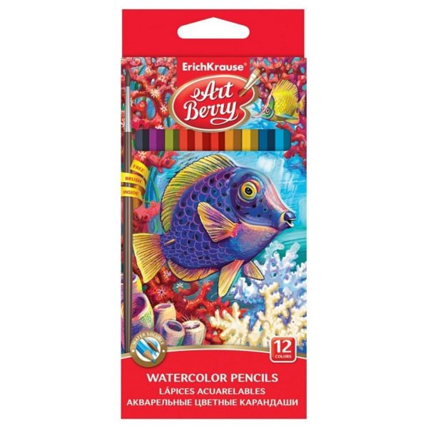 Карандаши акварельные ArtBerry с кистью, 12 цветов.