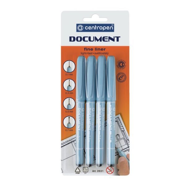Набор капиллярных ручек Centropen "Document 2631" черные, 4шт., 0,1/0,3/0,5/0,7мм.