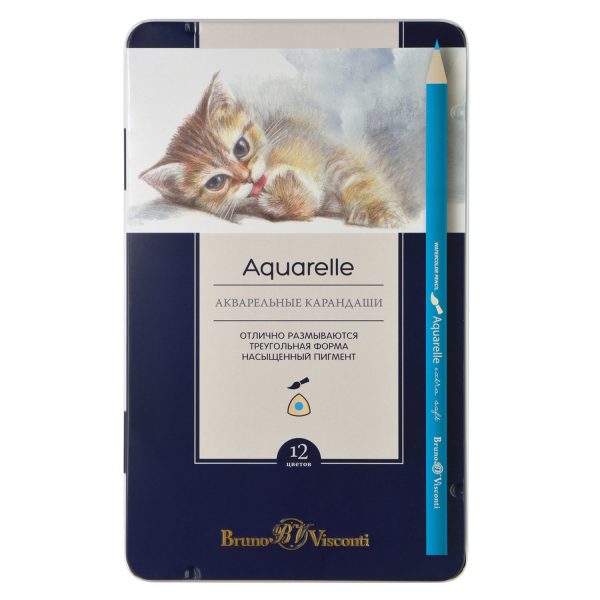 Карандаши акварельные BRUNO VISCONTI Aquarelle, 12 цветов, металлический пенал.