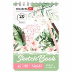 Скетчбук для графики BRAUBERG ART CLASSIC, белая бумага, 180 г/м2, 142х212 мм,20 листов.