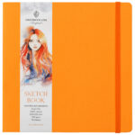 Скетчбук для акварели 18л. 200*200 Greenwich Line, оранжевый, 100% хлопок, 200 г/м2, на резинке