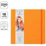 Скетчбук для акварели 18л. 200*200 Greenwich Line, оранжевый, 100% хлопок, 200 г/м2, на резинке