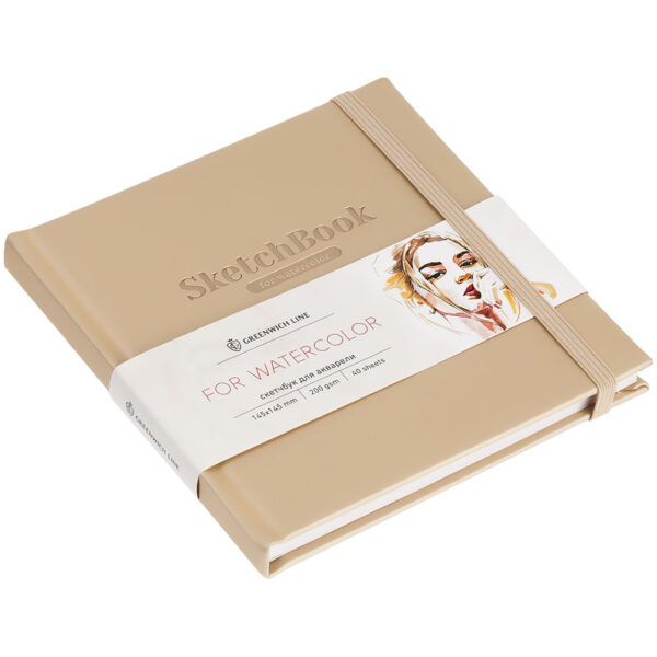 Скетчбук для акварели 40л. 145*145 Greenwich Line, бежевый, 200 г/м2, кожзам, на резинке