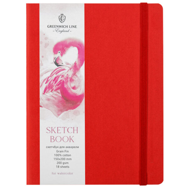 Скетчбук для акварели 18л.,150*200 Greenwich Line, красный, 100% хлопок, 200г/м2, на резинке