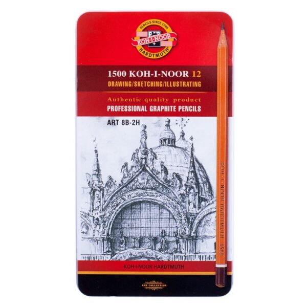 Набор карандашей ч/г Koh-I-Noor "1500 Art" 12 штук, 8B-2H, металлический пенал.