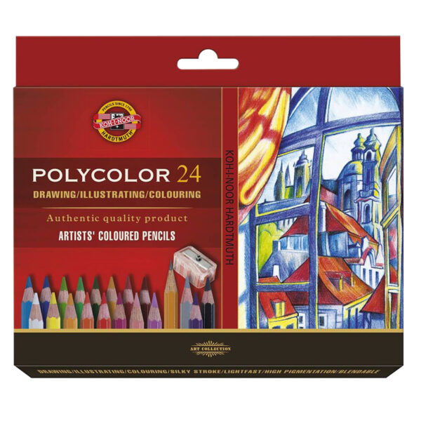 Карандаши цветные художественные Koh-I-Noor "Polycolor 3834", 24цв.+ точилка+2 ч/гр. кар.
