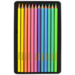 Карандаши цветные Гамма, квадратные, пастельные оттенки, метал. пенал, 12 цветов.