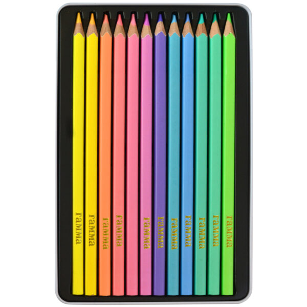 Карандаши цветные Гамма, квадратные, пастельные оттенки, метал. пенал, 12 цветов.
