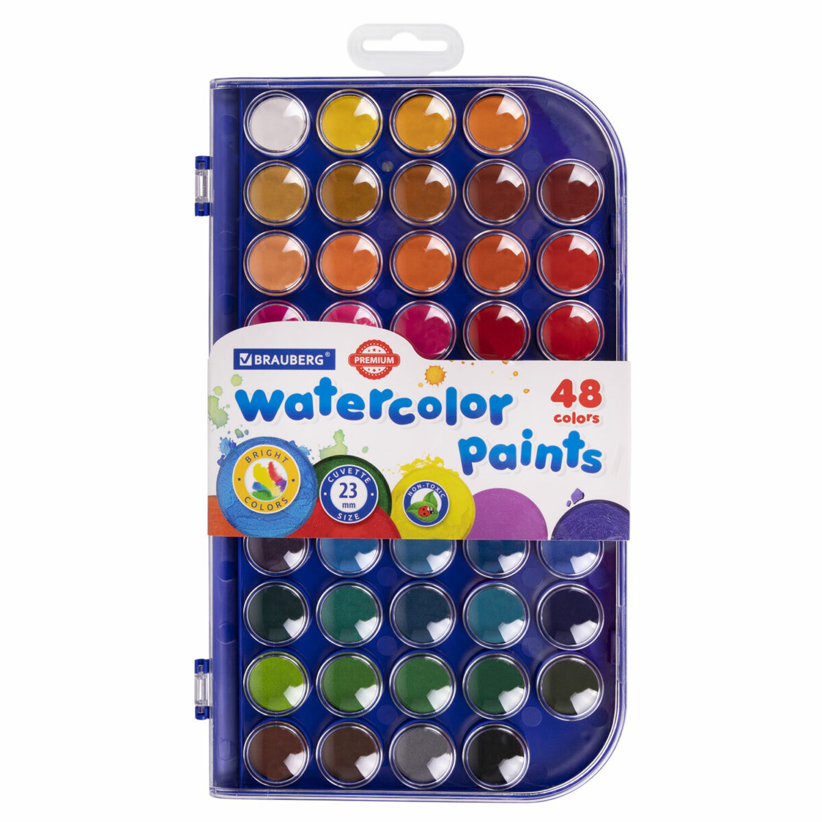 Краски акварельные BRAUBERG "PREMIUM", 48 цветов, круглые кюветы 23 мм.