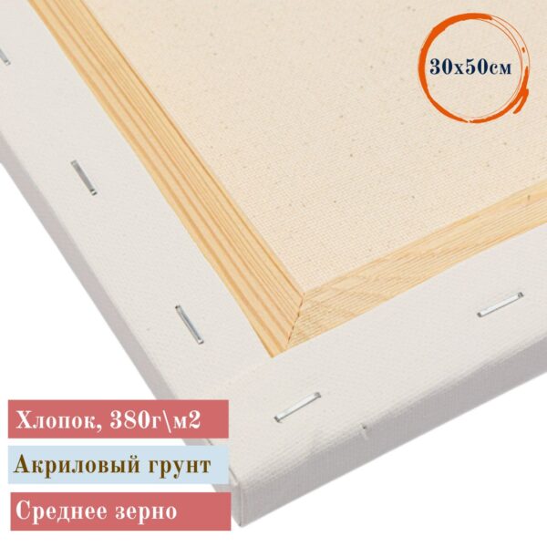 Холст на подрамнике среднезернистый, хлопок 380г/м2, 30х50см.